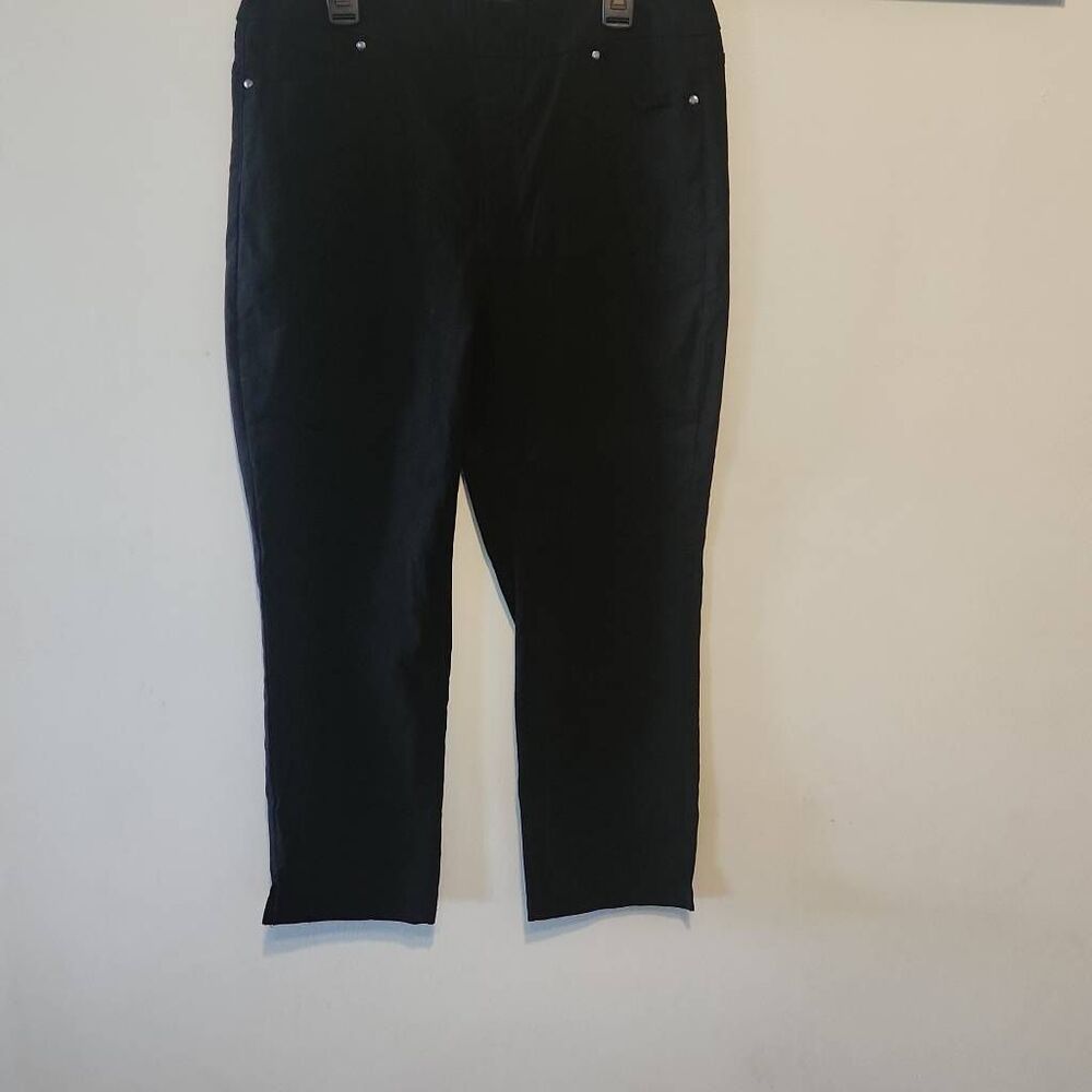 Mario Serrani Womens Black Tummy Control Capri Ankle Pants Size M Rayon Nylon